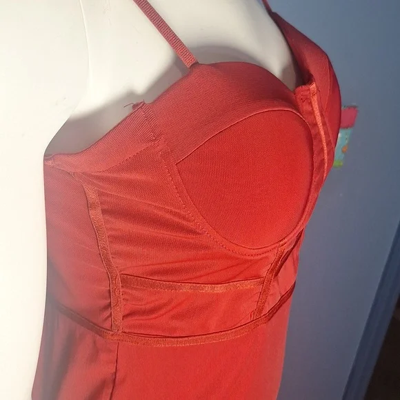 Haute Monde Red Corset Ribbed Bodycon Cocktail Dress Size Large - Picture 7 of 9